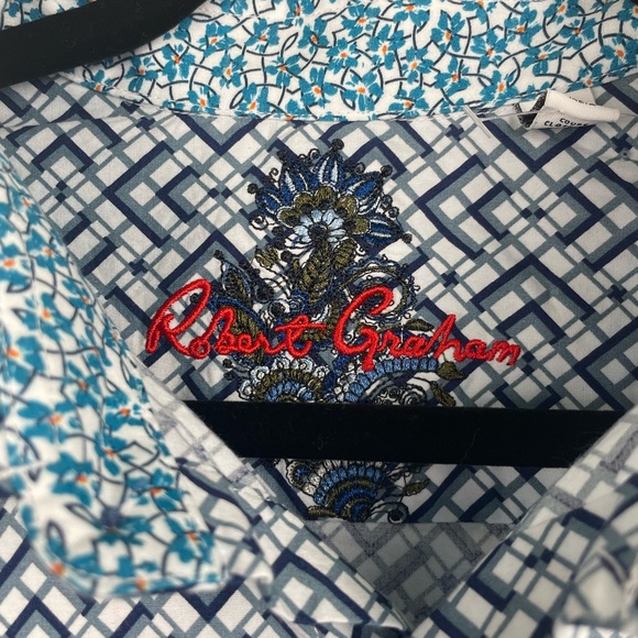 ROBERT GRAHAM Hatfield Geometric Print Button Down shirt Untucked size XL LIGHT - Picture 8 of 11